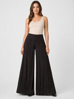 Minx Women Palazzo Super Wide Crinkle Pants Sz S Brown Boho Flowy Resort USA